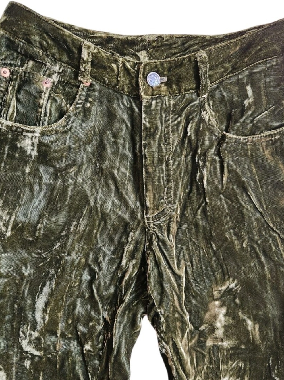 Vintage Y2K Green Crushed Velvet Pants Size 2 Trousers Boho Goth Whimsigoth - Picture 5 of 8